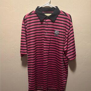 Men's Pink and Black Striped Polo Shirt